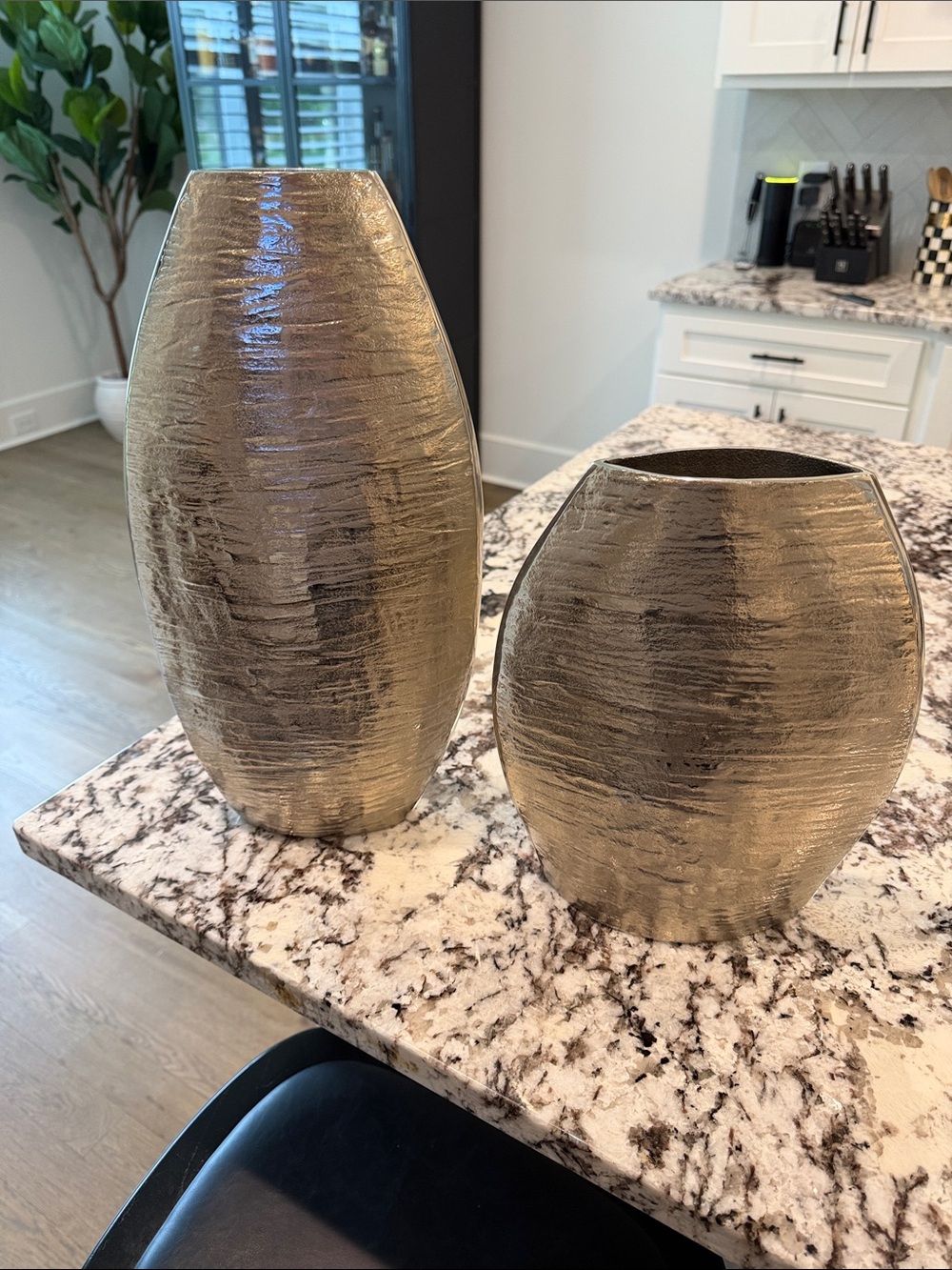 Crate&Barrel Textured Metallic Silver Vases - Pair